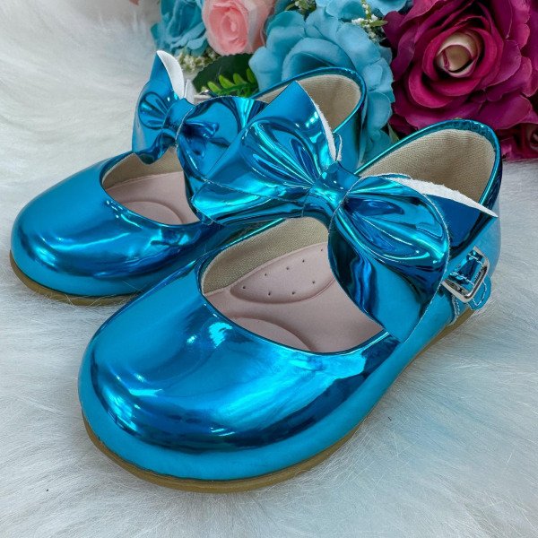 Sapatilha Doce Pe Laço Azul Metalizado