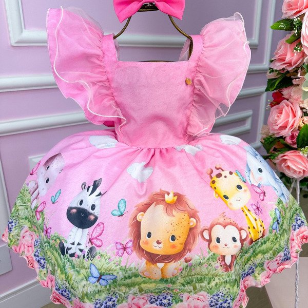 Vestido Temáticos Kids Safari Rosa Bebe