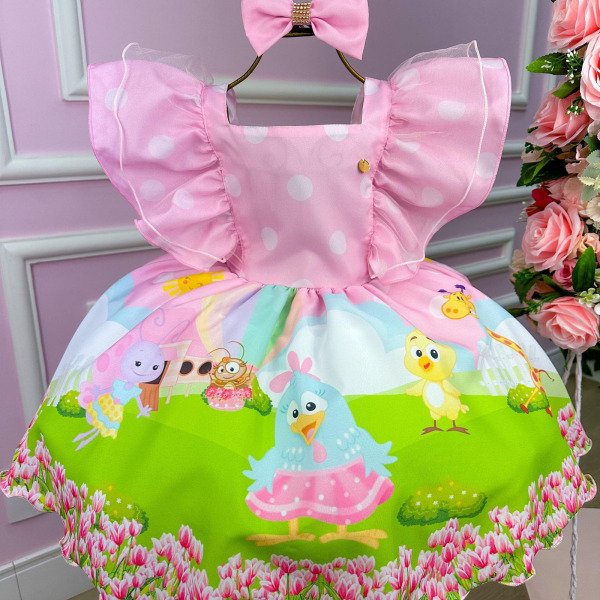 Vestido Temáticos Kids Galinha Pintadinha Rosa Bebe