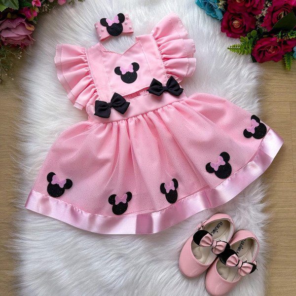 Romper/Vestido Princesa Belli Minnie/Minie Rosa