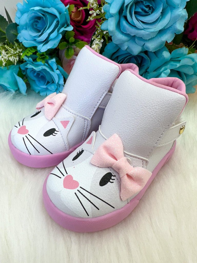 Tênis Bota Encanto de Criança Gatinha/Gata Branco Fashion