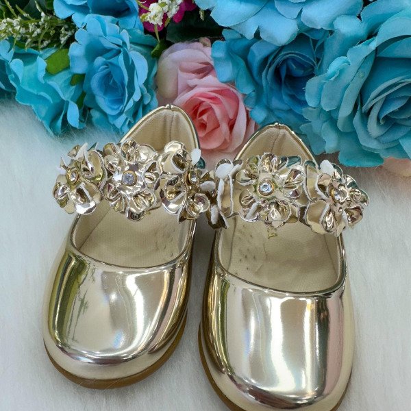 Sapatilha Bruninha Flores Dourada