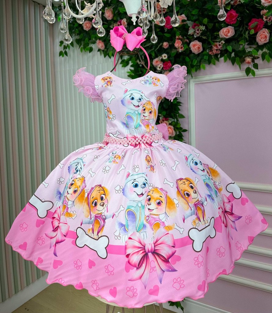 Vestido Infantil Temáticos Luxo Patrulha Canina Skye &#