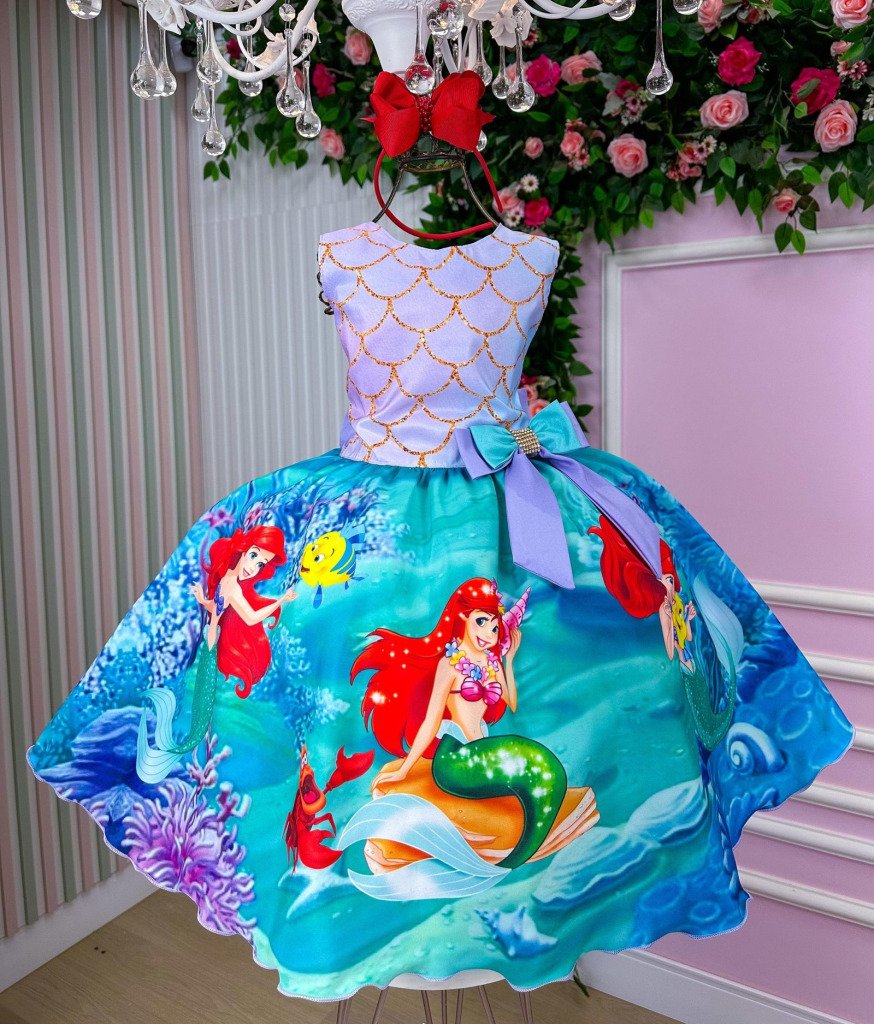 Vestido Infantil Temáticos Luxo Ariel – Sereia Modelo