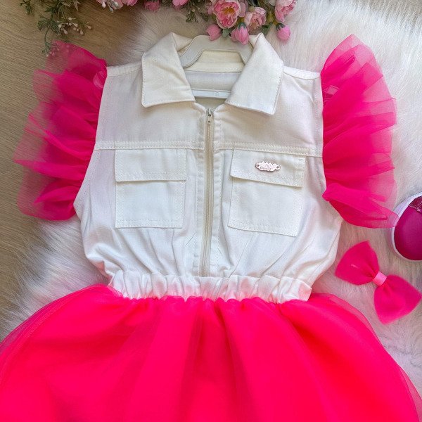 Vestido Blogueirinha Babado Rebeca Rosa Neon