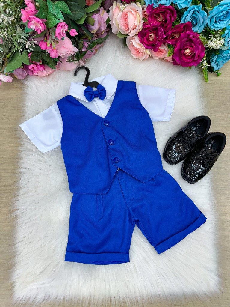 Conjunto Social Miss Cherry Leandro Colete Azul Royal