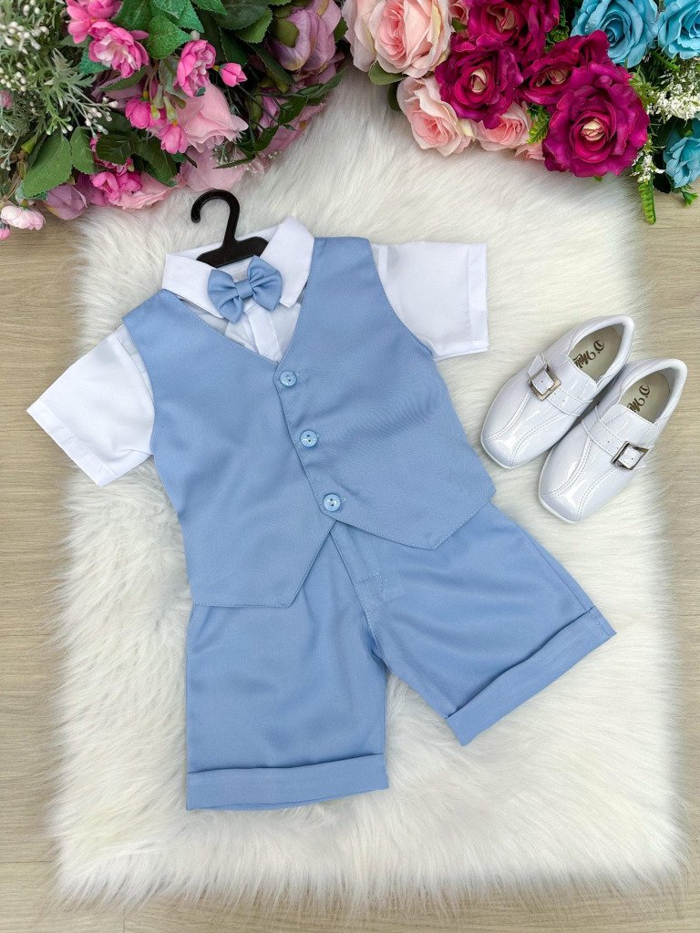 Conjunto Social Miss Cherry Leandro Colete Azul Bebe