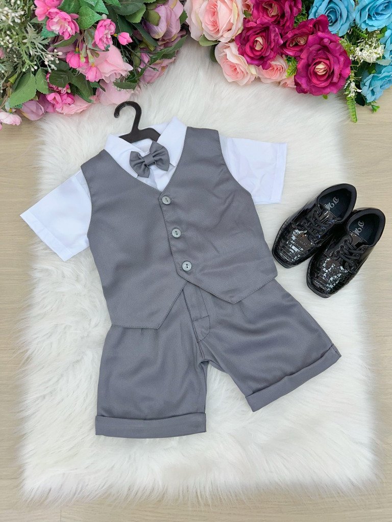 Conjunto Social Miss Cherry Leandro Colete Cinza Grafite