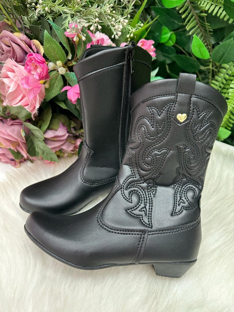Bota/ Coturno Flor Di Mila Boiadeira Texana Maria Preta