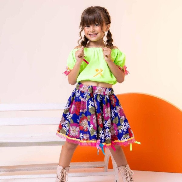 Conjunto Junino Banana Club Luxo Lola Verde Neon