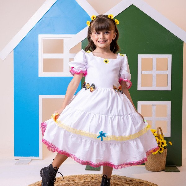 Vestido Junino Banana Club Luxo Noiva/Noivinha Branco