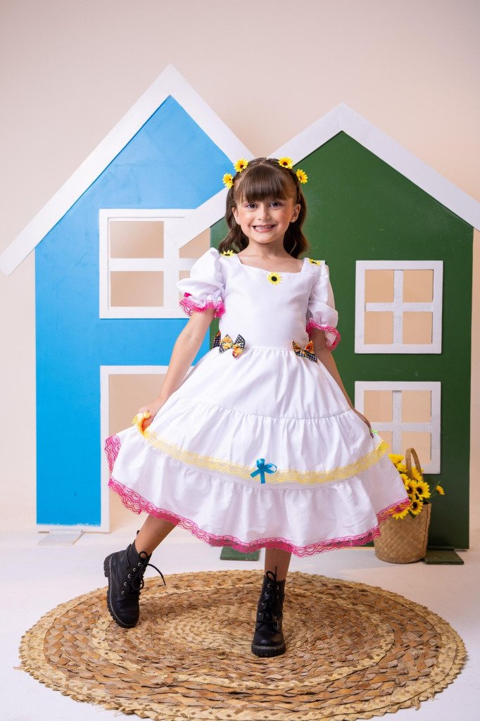 Vestido Junino Banana Club Luxo Noiva/Noivinha Branco