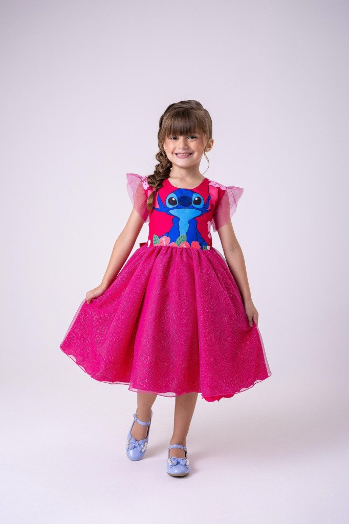 Vestido Tematicos Ysa Kids Lilo Stitch Pink Modelo 3