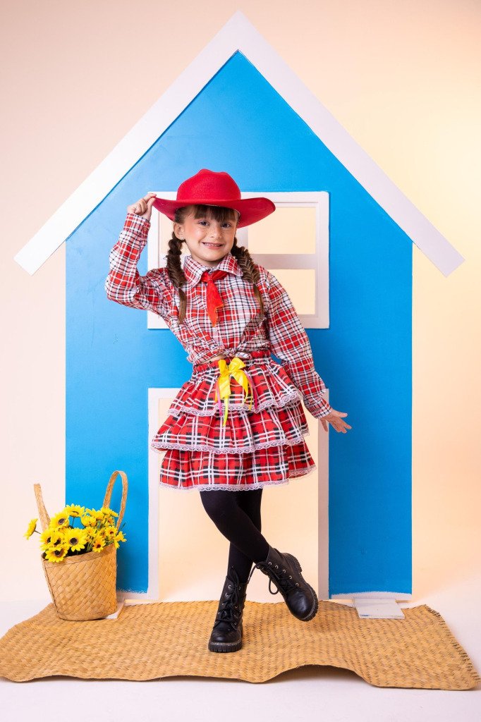 Conjunto Junino Xadrez Chiquinha Vermelho