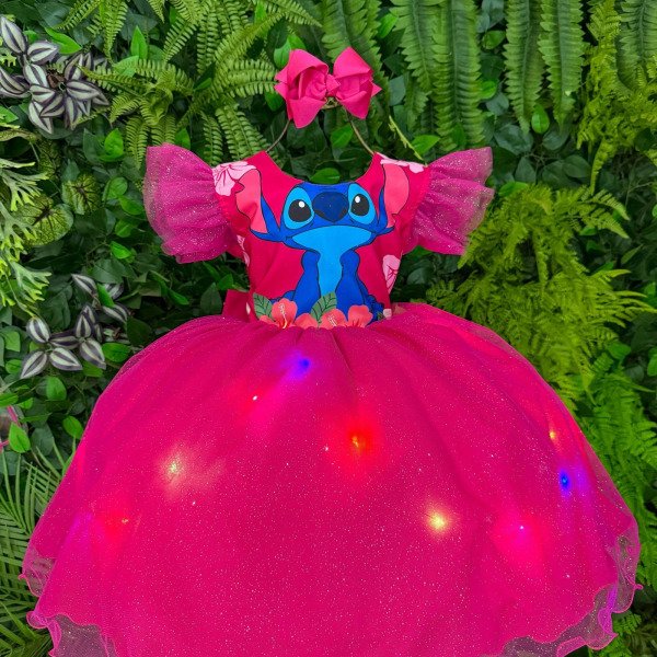 Vestido Tematicos Ysa Kids Lilo Stitch Pink com Led