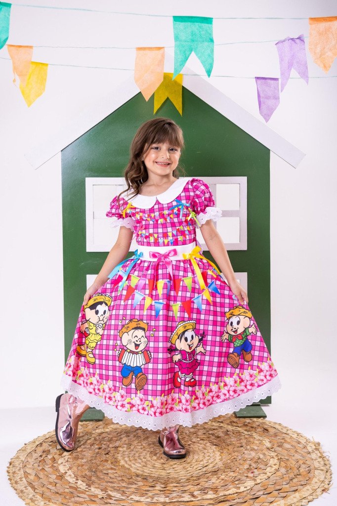 Vestido Junino Tematico Luxo Turma da Monica