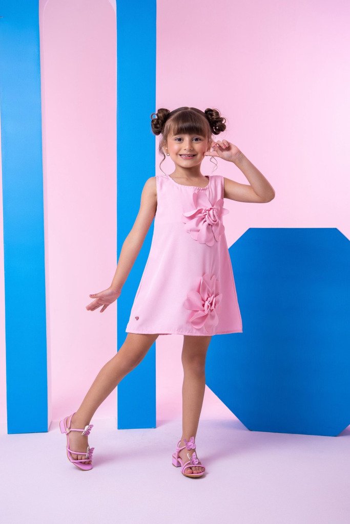 Vestido Blogueirinha Jojo Flor Rosa Bebe