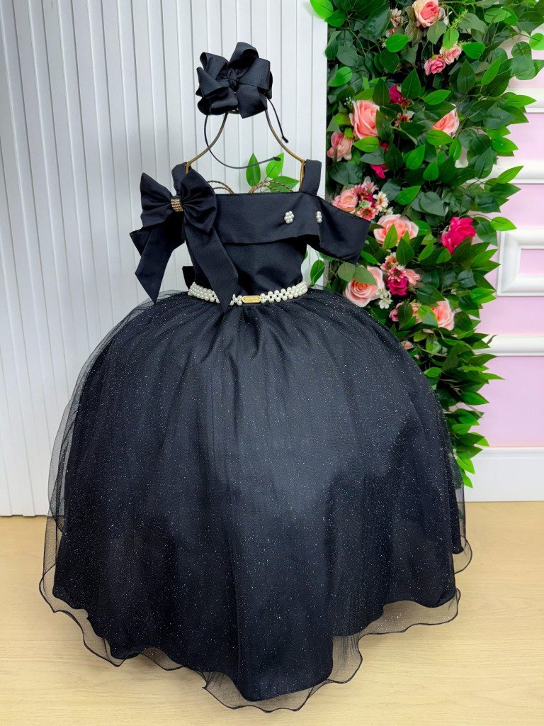 Vestido Banana Club Longo Doce Elegancia Preto