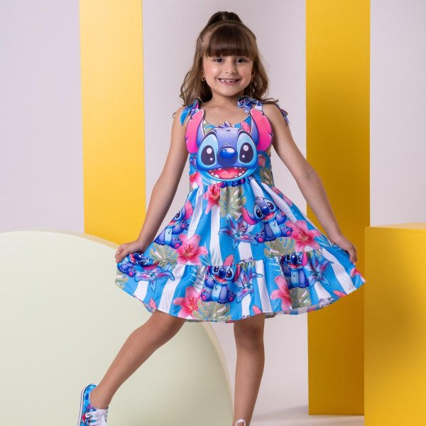 Vestido Temáticos Ysa Kids Stitch Azul