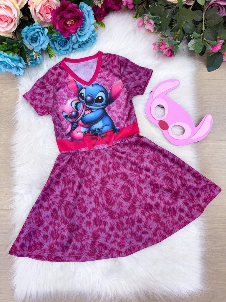 Fantasia Menina Stitch e Angel Rosa