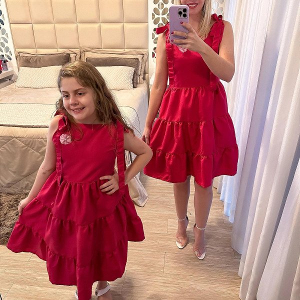 Vestido Blogueirinha Mãe e Filha Nina Pink