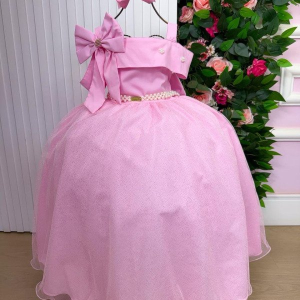 Vestido Banana Club Longo Doce Elegancia Rosa Chiclete