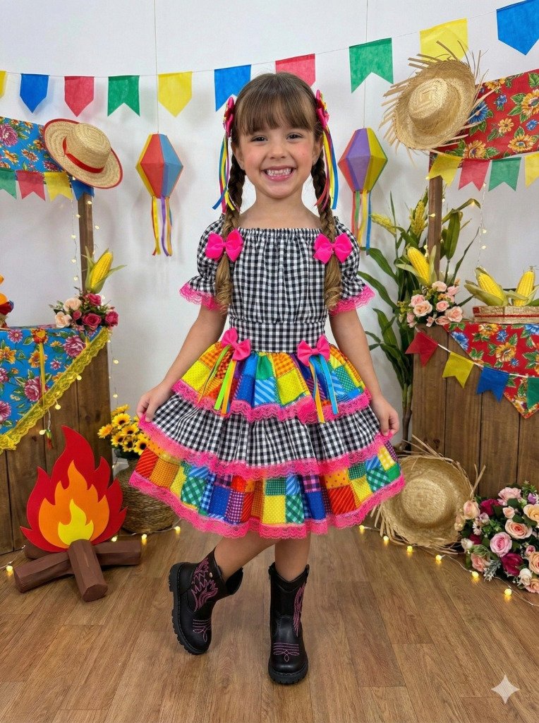 Vestido Junino Banana Club Luxo Quermesse do Sertão Preto