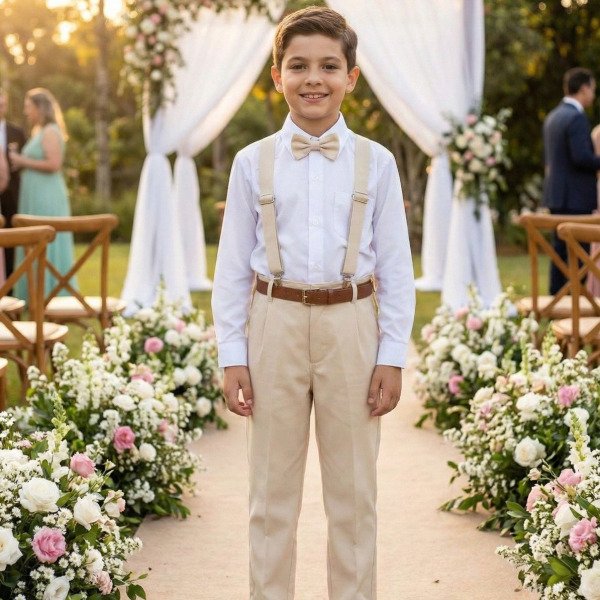 Conjunto Meninos Miss Cherry Leo Suspensorio Palha – Bege