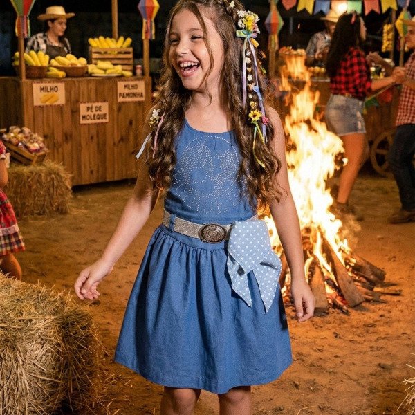 Vestido Blogueirinha Boiadeira do Sertão Jeans