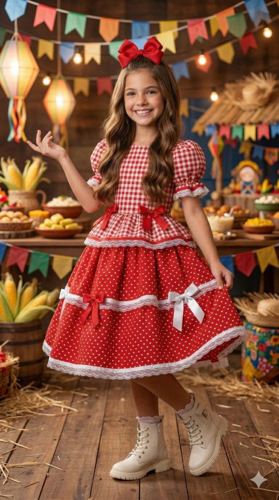 Vestido Junino Mimadine Luxo Stefanny Vermelho