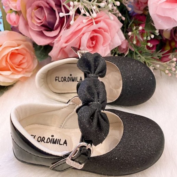 Sapatilha Flor Di Mila Preto Gliter