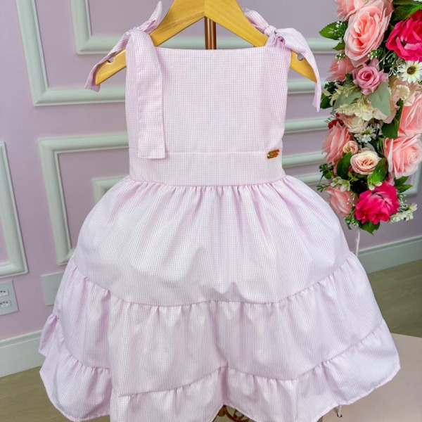 Vestido Banana Club Amelia Xadrez Rosa Bebe
