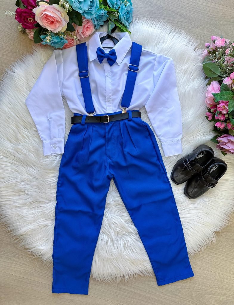 Conjunto Meninos Miss Cherry Leo Suspensorio Azul Royal