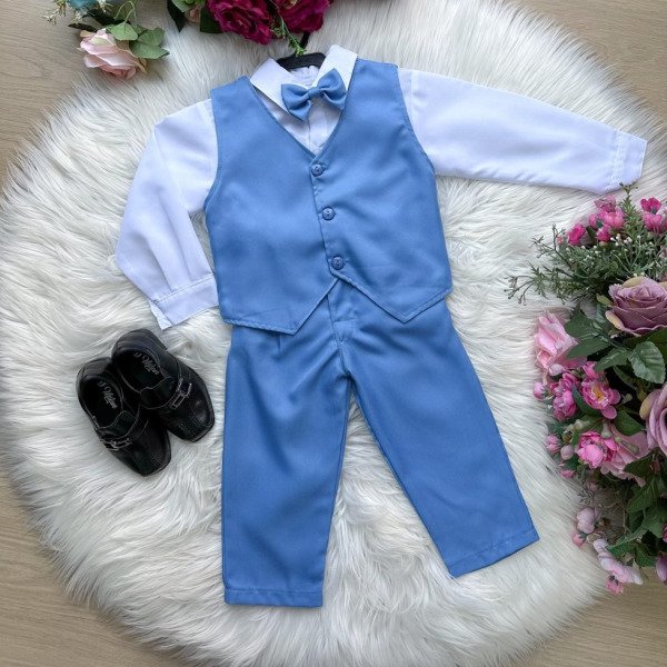 Conjunto Miss Cherry Social Leonardo Colete Azul Serenity