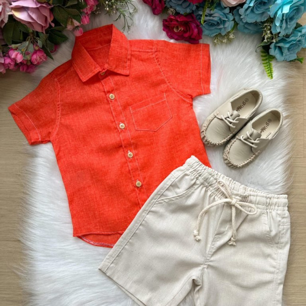 Conjunto Meninos Lucas Banana Club Shorts Camisa Laranja