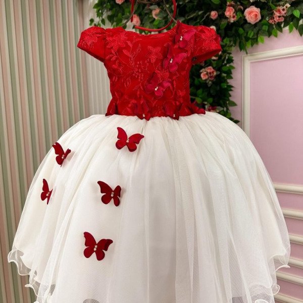 Vestido Juvenil – Midi Vila Lele Sabrina Vermelho e Of