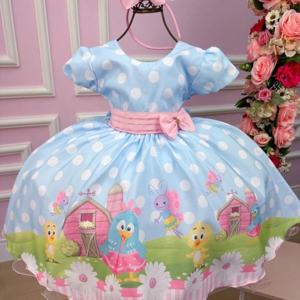Vestido Infantil Temáticos da Gigi Galinha Pintadinha Azul