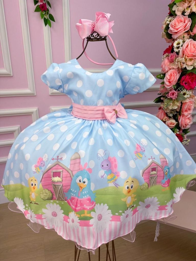 Vestido Infantil Temáticos da Gigi Galinha Pintadinha Azul