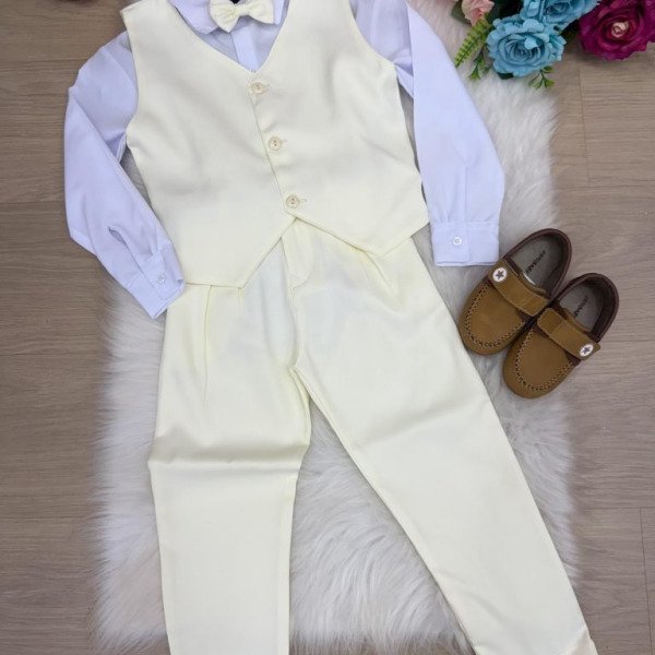 Conjunto Miss Cherry Social Colete Amarelo Claro