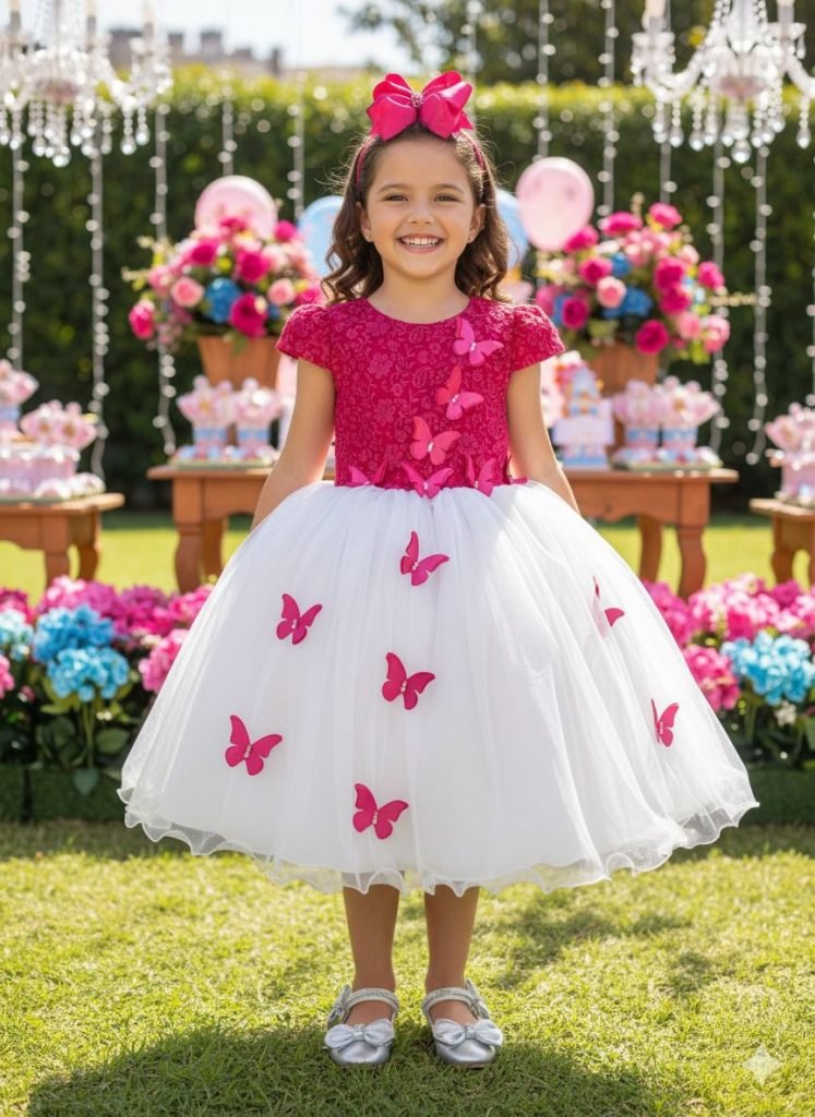 Vestido Juvenil – Midi Vila Lele Sabrina Pink e Off
