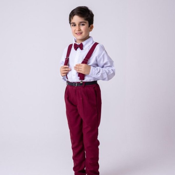 Conjunto Meninos Miss Cherry Leo Suspensorio Marsala
