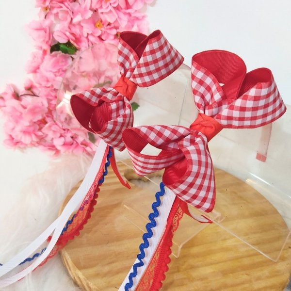 Tiara infantil Junina Vermelho Xadrez
