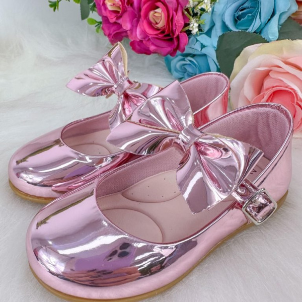 Sapatilha Doce Pe Laço Rosa Metalizado