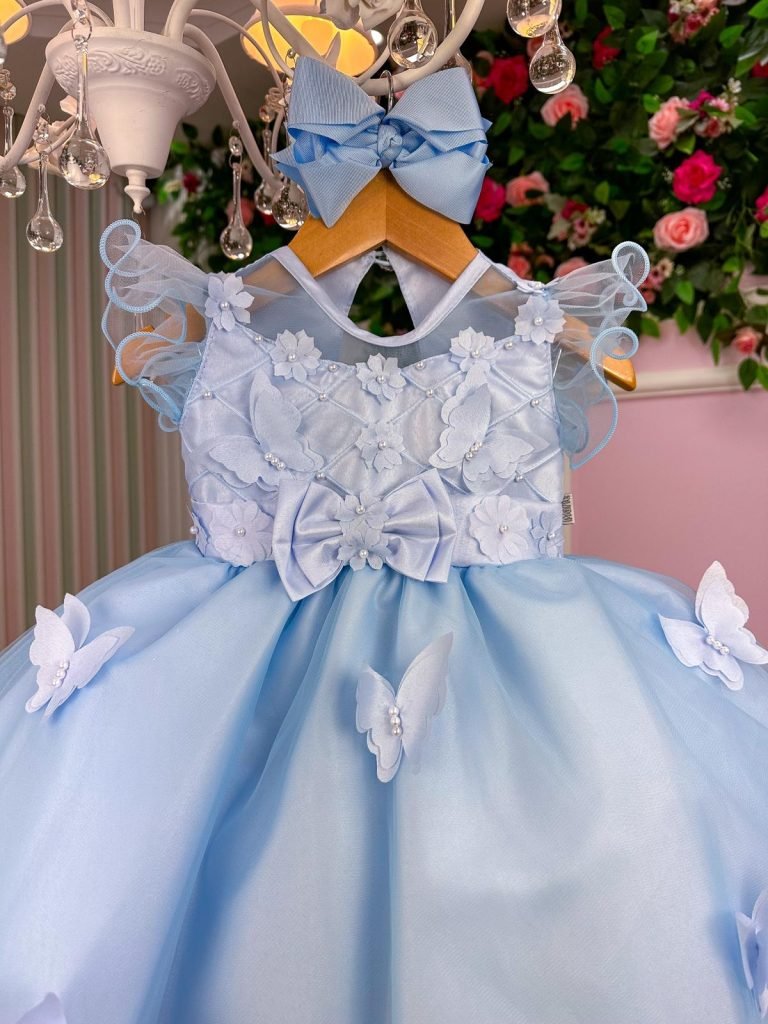 Vestido Marie Azul Jardim Encantado Laço