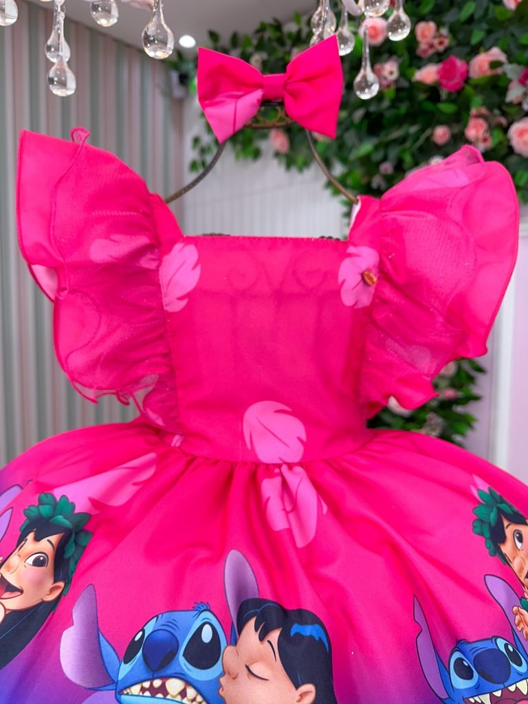 Vestido Temáticos Kids Lilo Stitch Pink