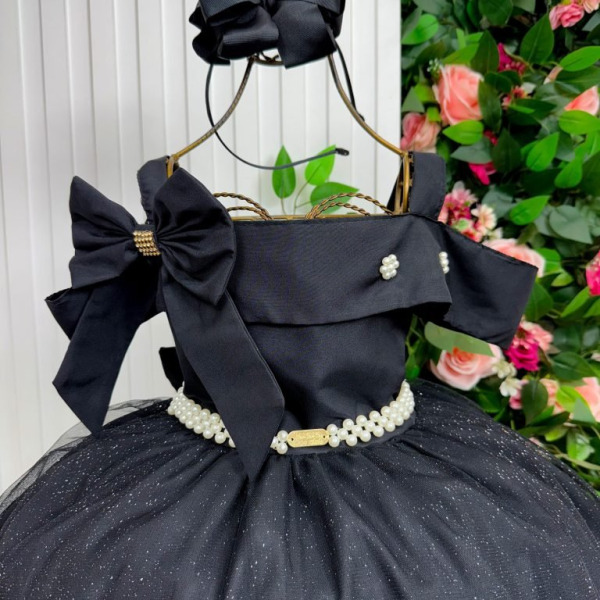 Vestido Banana Club Longo Doce Elegancia Preto