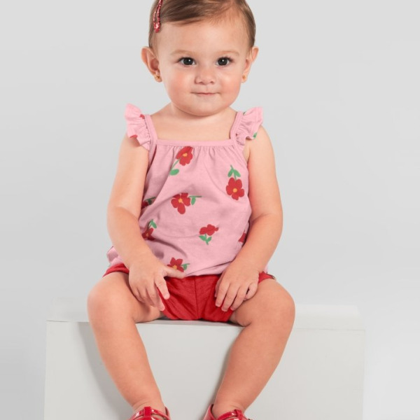 Conjunto Infantil menina de Blusa Meia Malha estampa Floral / Shorts Moletinho Trabalhado BRANDILI – P a 3 anos