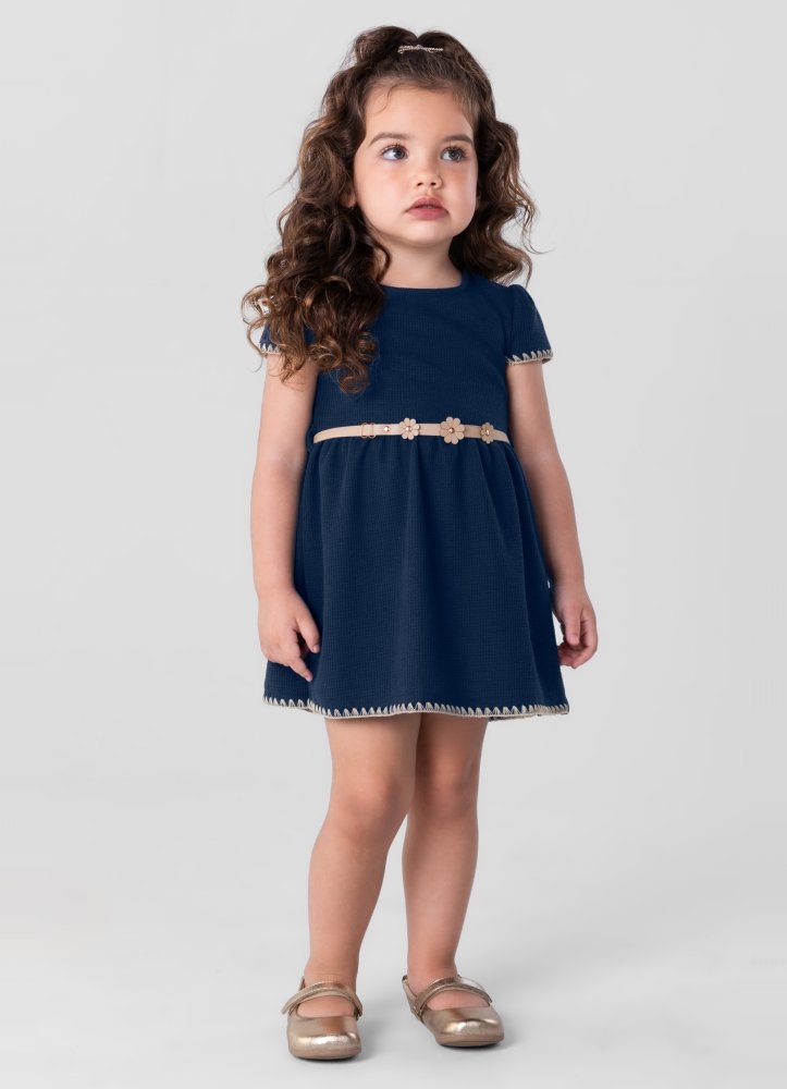 Vestido Infantil Ribana Aurora com aplique e cinto Mundi (Rosa ou Amarelo)
