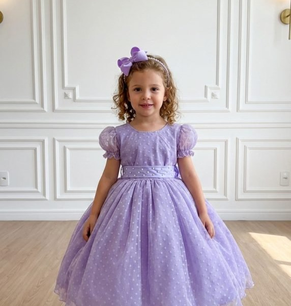 Vestido Marie Lilás Bolinhas