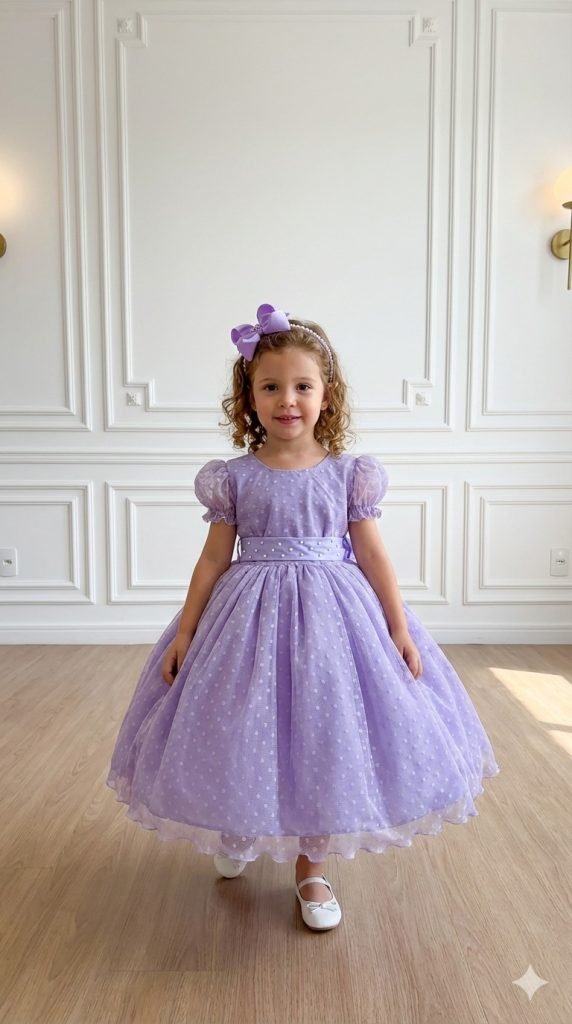 Vestido Marie Lilás Bolinhas